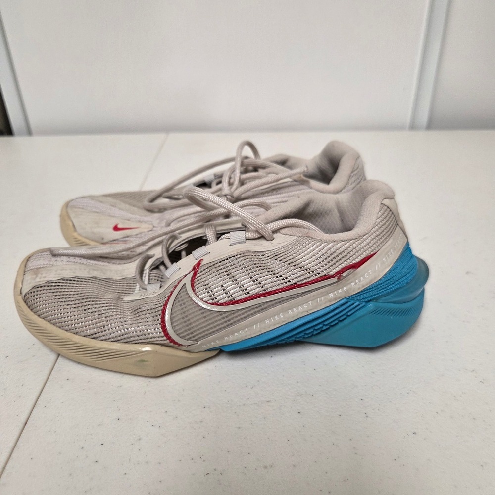 Nike React Metcon Turbo White Blue Red Training Shoes CT1243-100 Womens Size 4